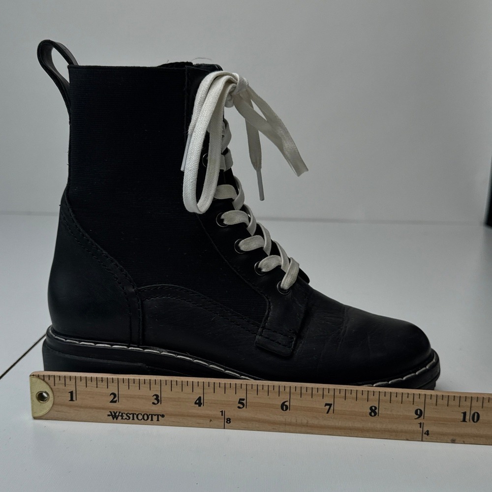Rag & Bone Shiloh Black Leather Textile Combat Boots White Laces Lug‎ Sole - Picture 13 of 14